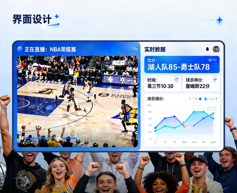 体育赛事直播画面与实时数据面板并排展示的观赛界面